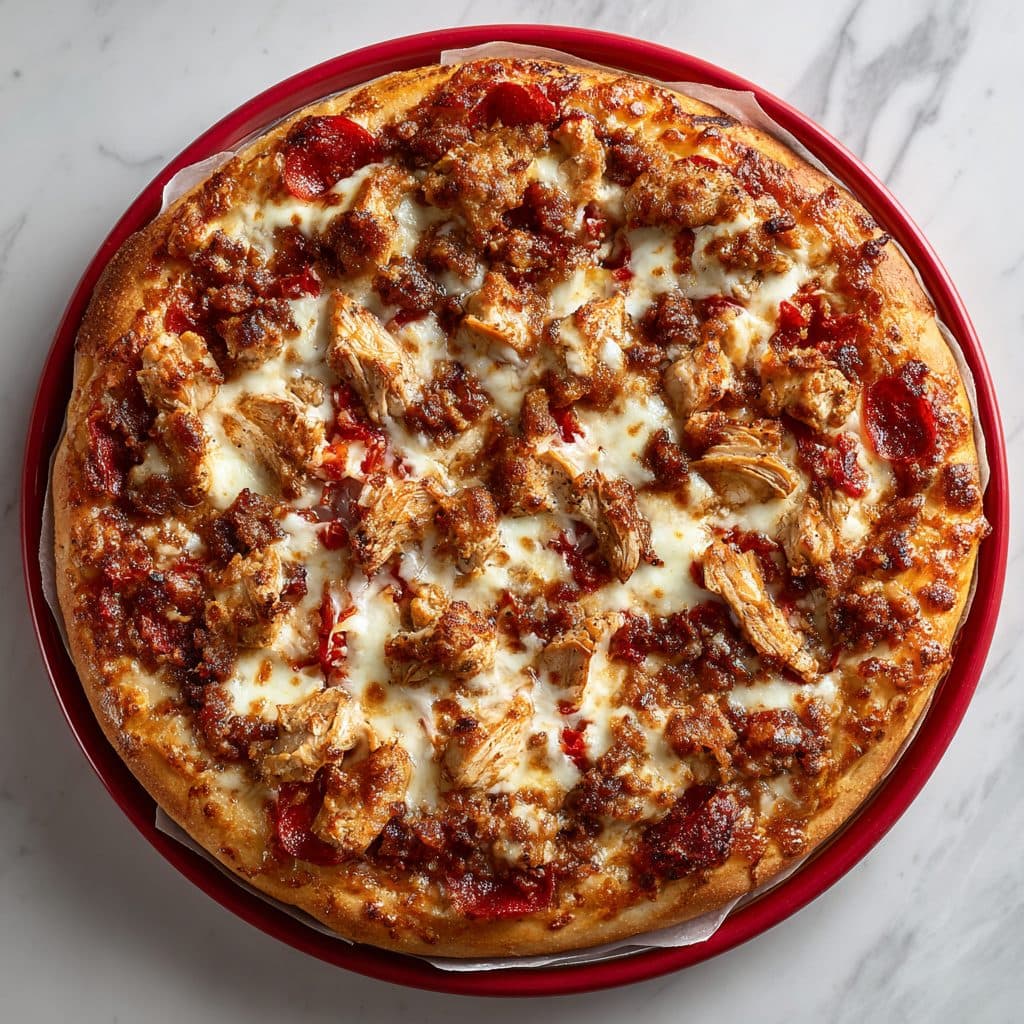 Meat Eater — Pepperoni, spicy beef, turkey, chicken & onions